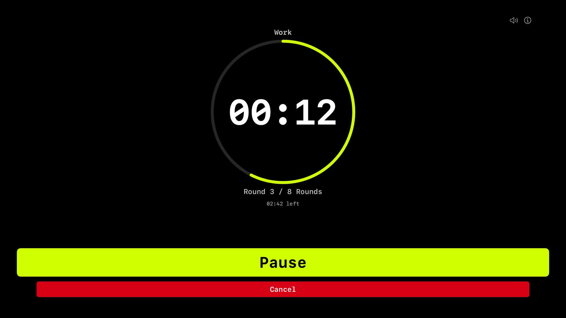 WODrounds on Apple TV: a Tabata in round 3 of 8, 12 seconds of work left.