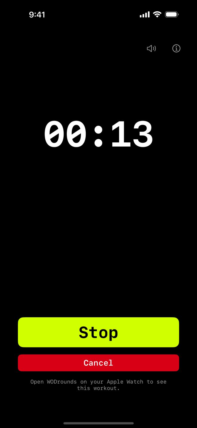 WODrounds For Time-timer der tæller op på iPhone